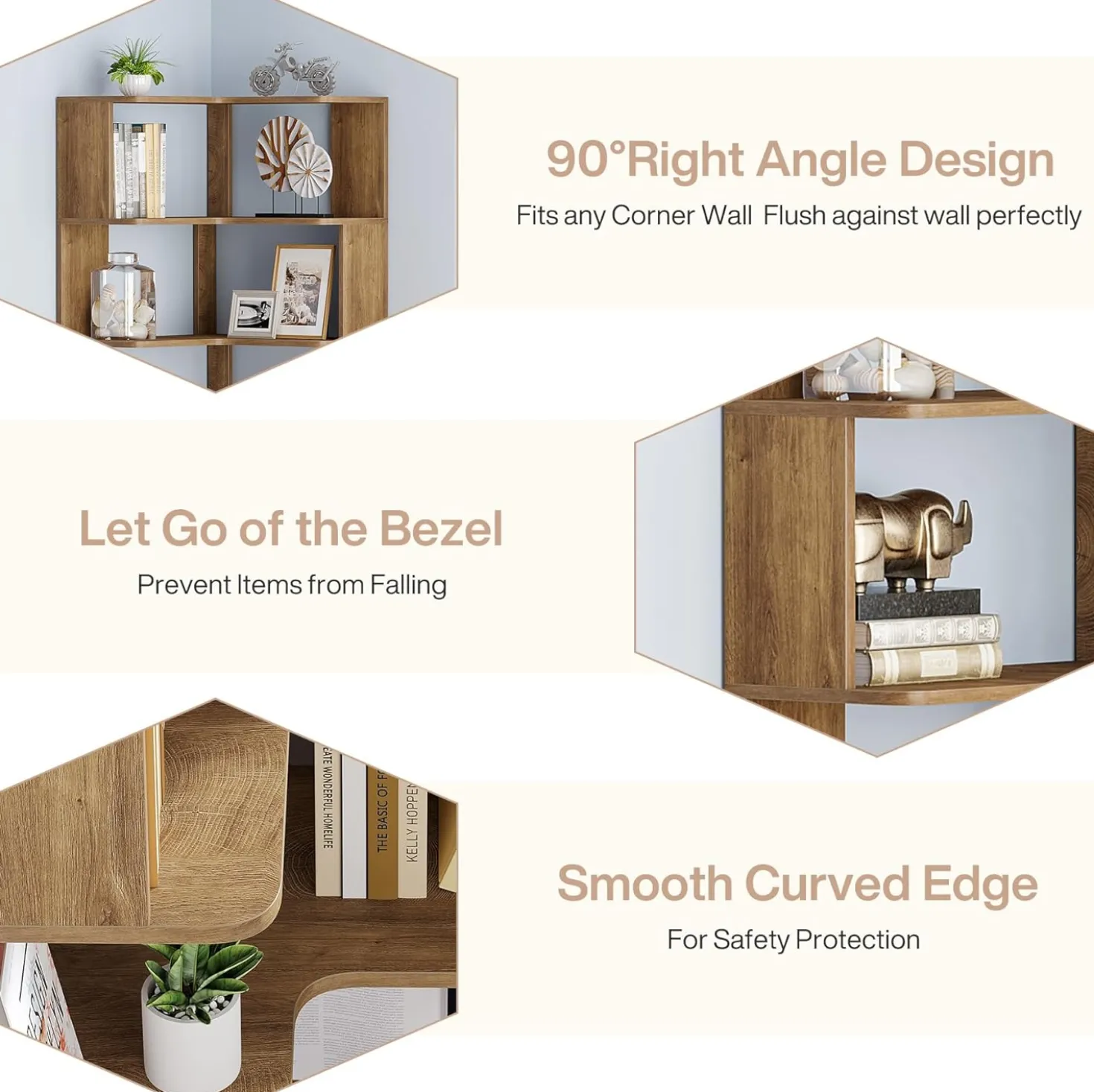 65" Tall L-Shaped Bookshelf, 6-Tier Corner Bookcase Display Rack with Anti-Drop Panel