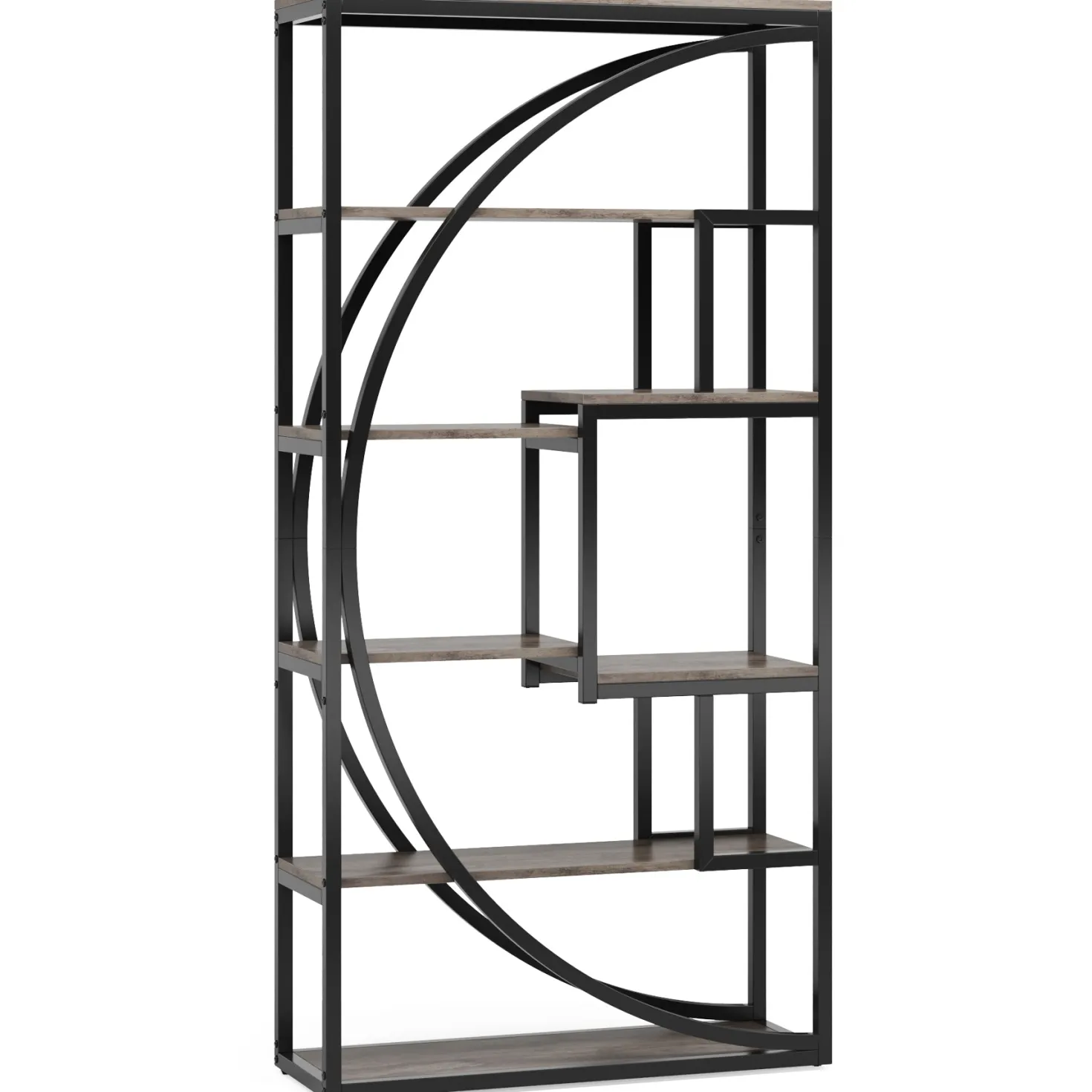 70.8” Tall Modern Geometric Bookcase, 5-Tier Etagere with 8 Open Shelves