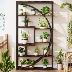70.8” Tall Modern Geometric Bookcase, 5-Tier Etagere with 8 Open Shelves