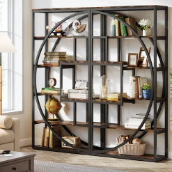 70.8” Tall Modern Geometric Bookcase, 5-Tier Etagere with 8 Open Shelves