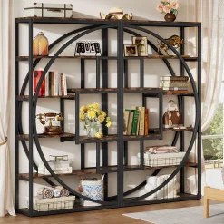 70.8” Tall Modern Geometric Bookcase, 5-Tier Etagere with 8 Open Shelves