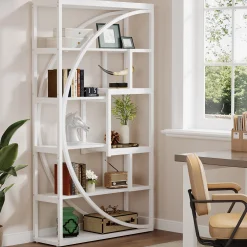 70.8” Tall Modern Geometric Bookcase, 5-Tier Etagere with 8 Open Shelves