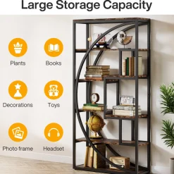 70.8” Tall Modern Geometric Bookcase, 5-Tier Etagere with 8 Open Shelves