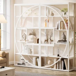 70.8” Tall Modern Geometric Bookcase, 5-Tier Etagere with 8 Open Shelves