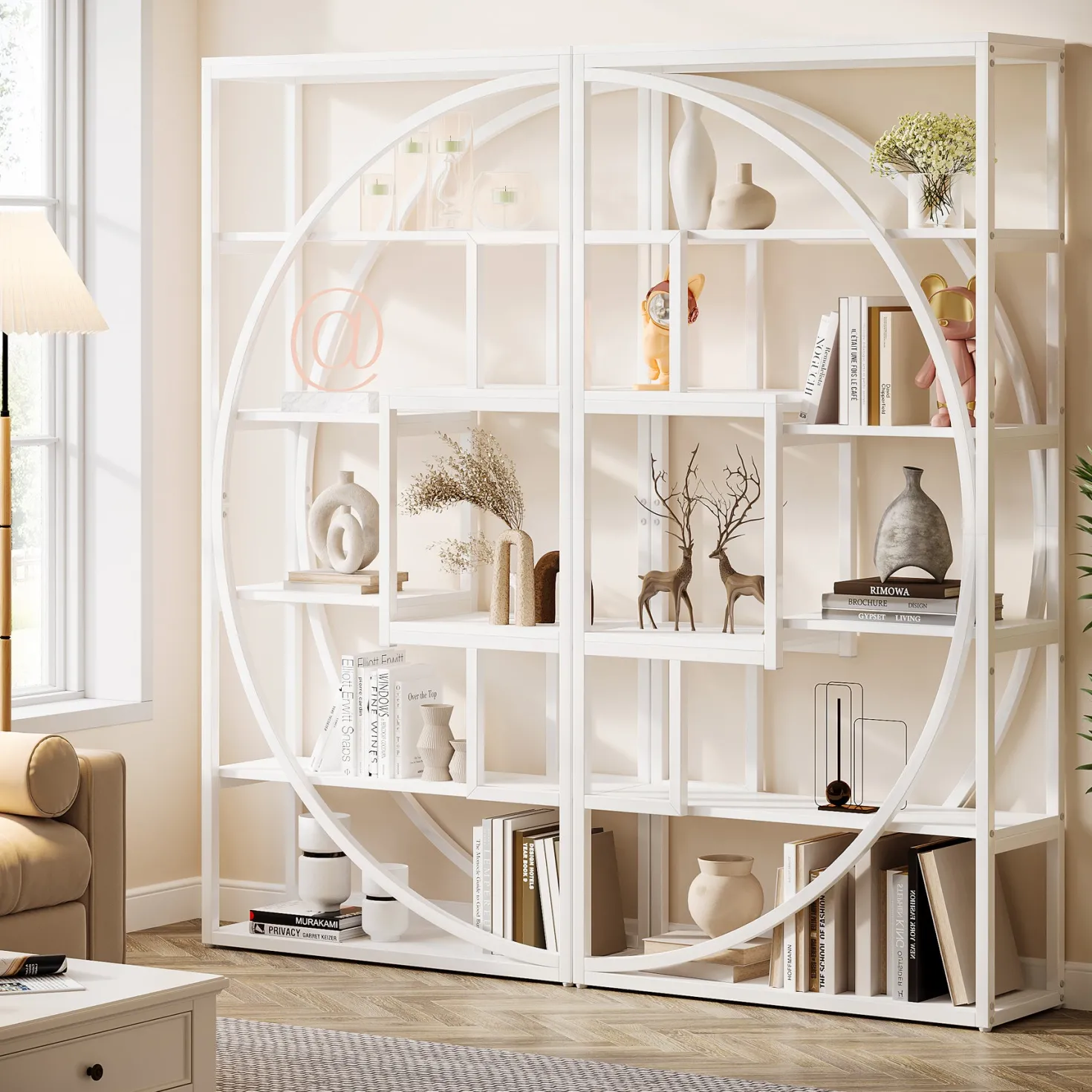 70.8” Tall Modern Geometric Bookcase, 5-Tier Etagere with 8 Open Shelves