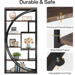 70.8” Tall Modern Geometric Bookcase, 5-Tier Etagere with 8 Open Shelves