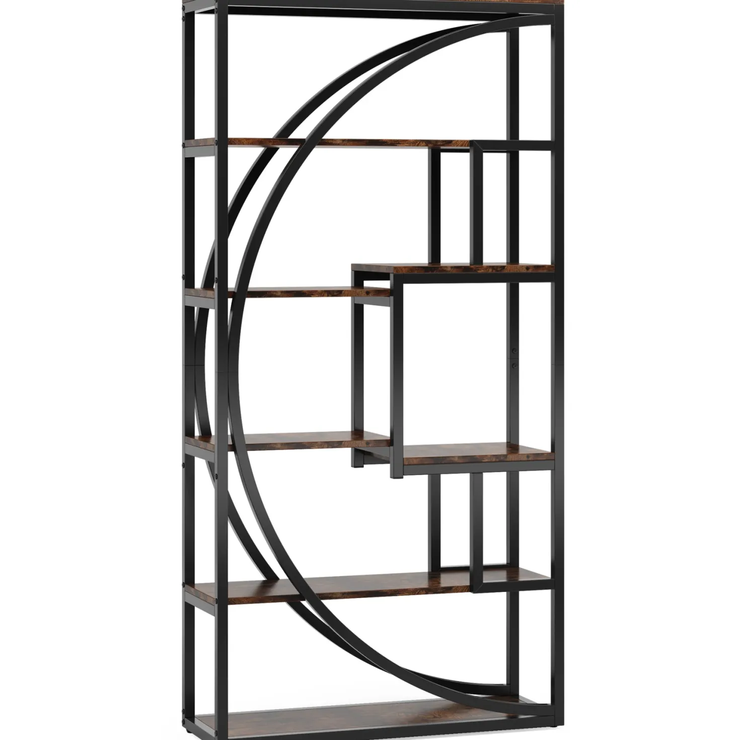70.8” Tall Modern Geometric Bookcase, 5-Tier Etagere with 8 Open Shelves