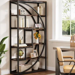 70.8” Tall Modern Geometric Bookcase, 5-Tier Etagere with 8 Open Shelves