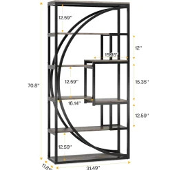 70.8” Tall Modern Geometric Bookcase, 5-Tier Etagere with 8 Open Shelves