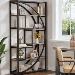 70.8” Tall Modern Geometric Bookcase, 5-Tier Etagere with 8 Open Shelves