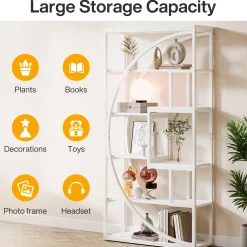 70.8” Tall Modern Geometric Bookcase, 5-Tier Etagere with 8 Open Shelves