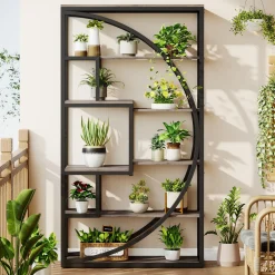 70.8” Tall Modern Geometric Bookcase, 5-Tier Etagere with 8 Open Shelves