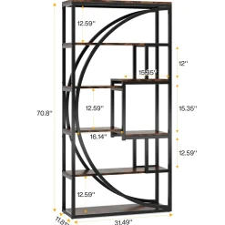 70.8” Tall Modern Geometric Bookcase, 5-Tier Etagere with 8 Open Shelves