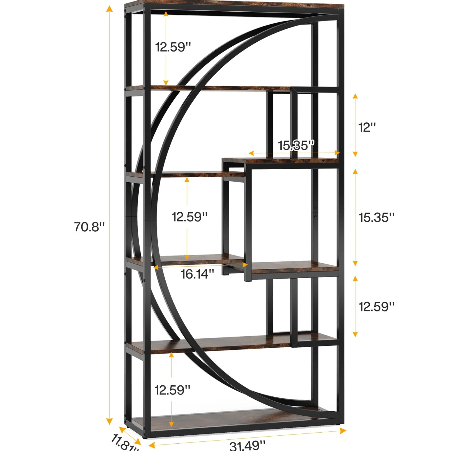 70.8” Tall Modern Geometric Bookcase, 5-Tier Etagere with 8 Open Shelves