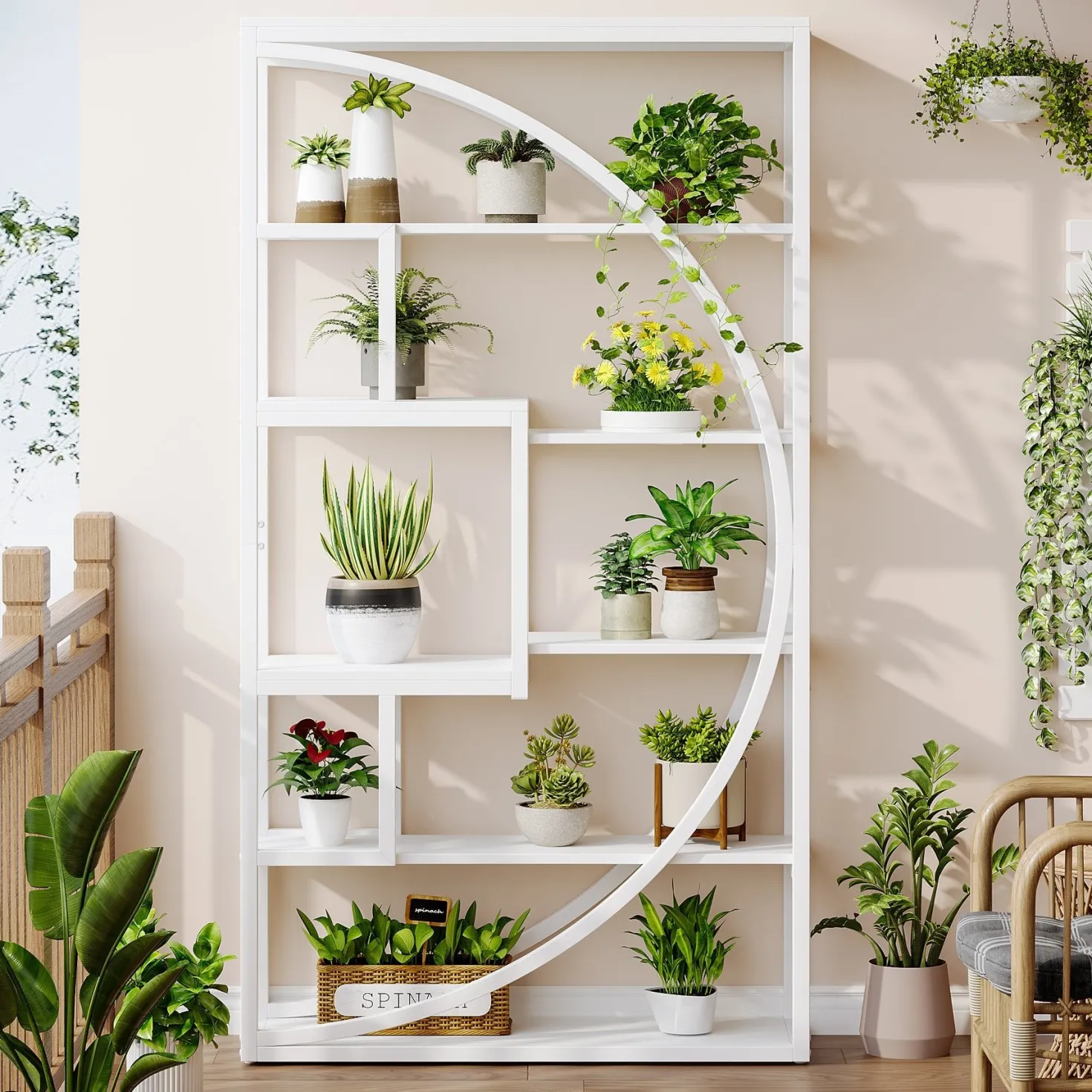 70.8” Tall Modern Geometric Bookcase, 5-Tier Etagere with 8 Open Shelves