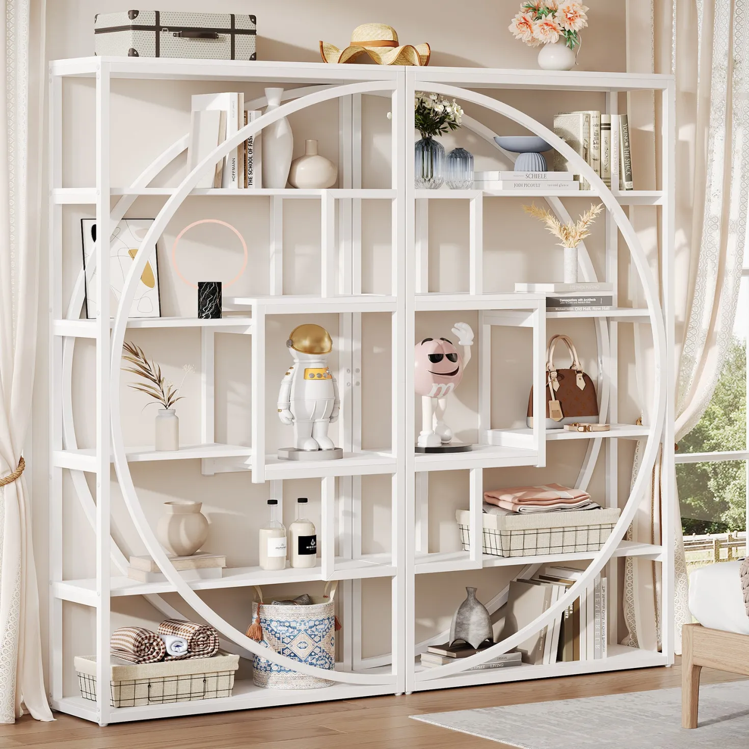 70.8” Tall Modern Geometric Bookcase, 5-Tier Etagere with 8 Open Shelves