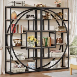 70.8” Tall Modern Geometric Bookcase, 5-Tier Etagere with 8 Open Shelves
