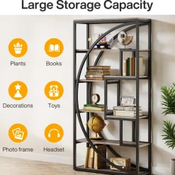 70.8” Tall Modern Geometric Bookcase, 5-Tier Etagere with 8 Open Shelves