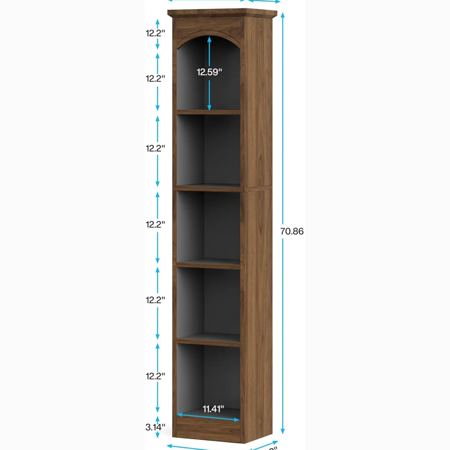 70.9" Tall Narrow Bookcase with 5-Tier Storage, Modern Cube Bookshelf