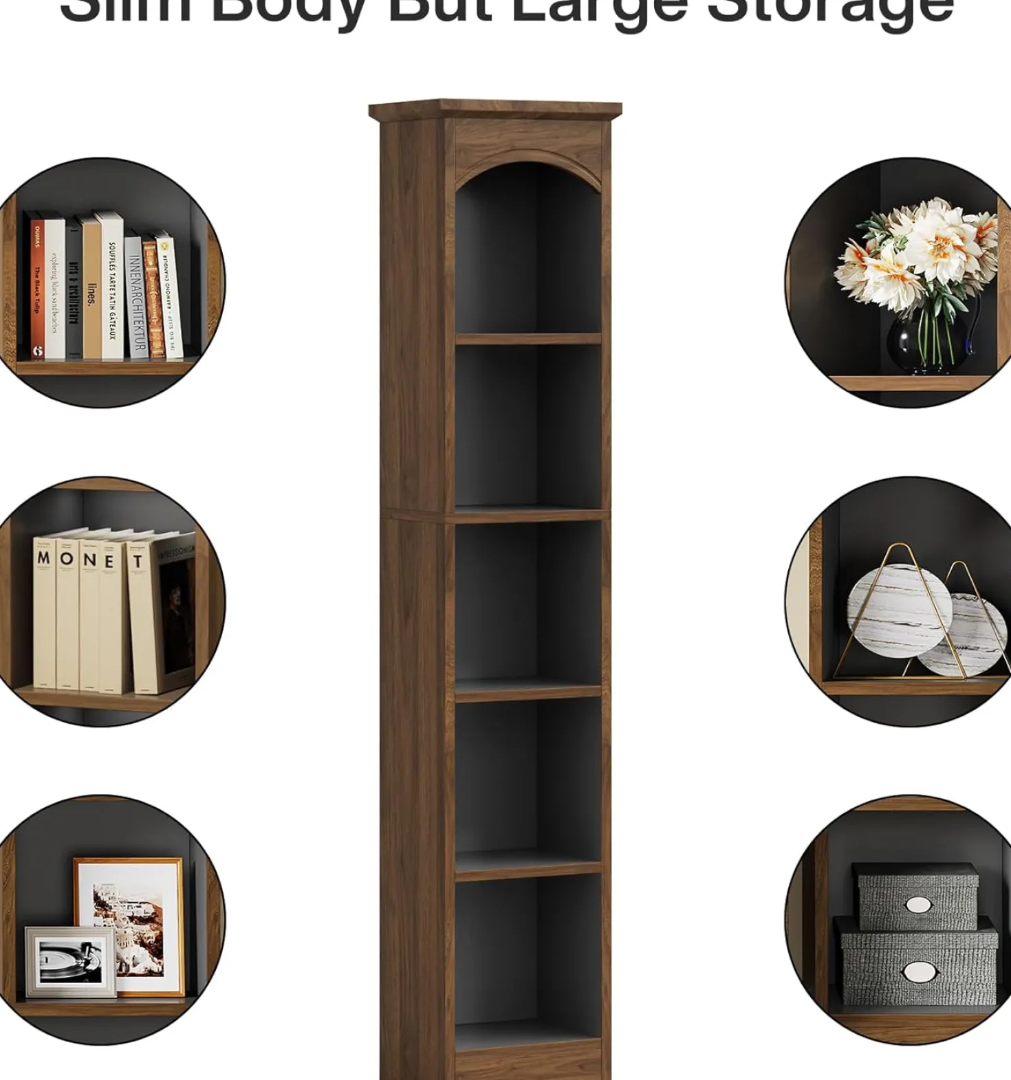70.9" Tall Narrow Bookcase with 5-Tier Storage, Modern Cube Bookshelf