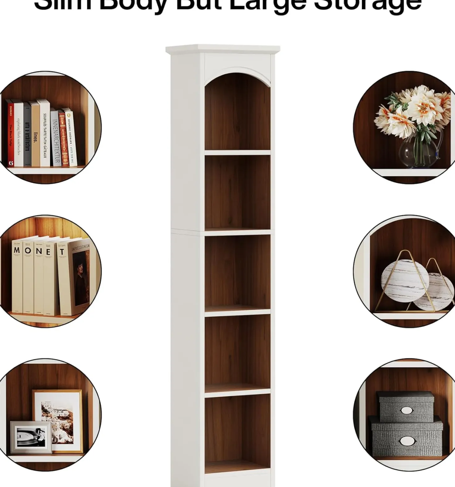 70.9" Tall Narrow Bookcase with 5-Tier Storage, Modern Cube Bookshelf