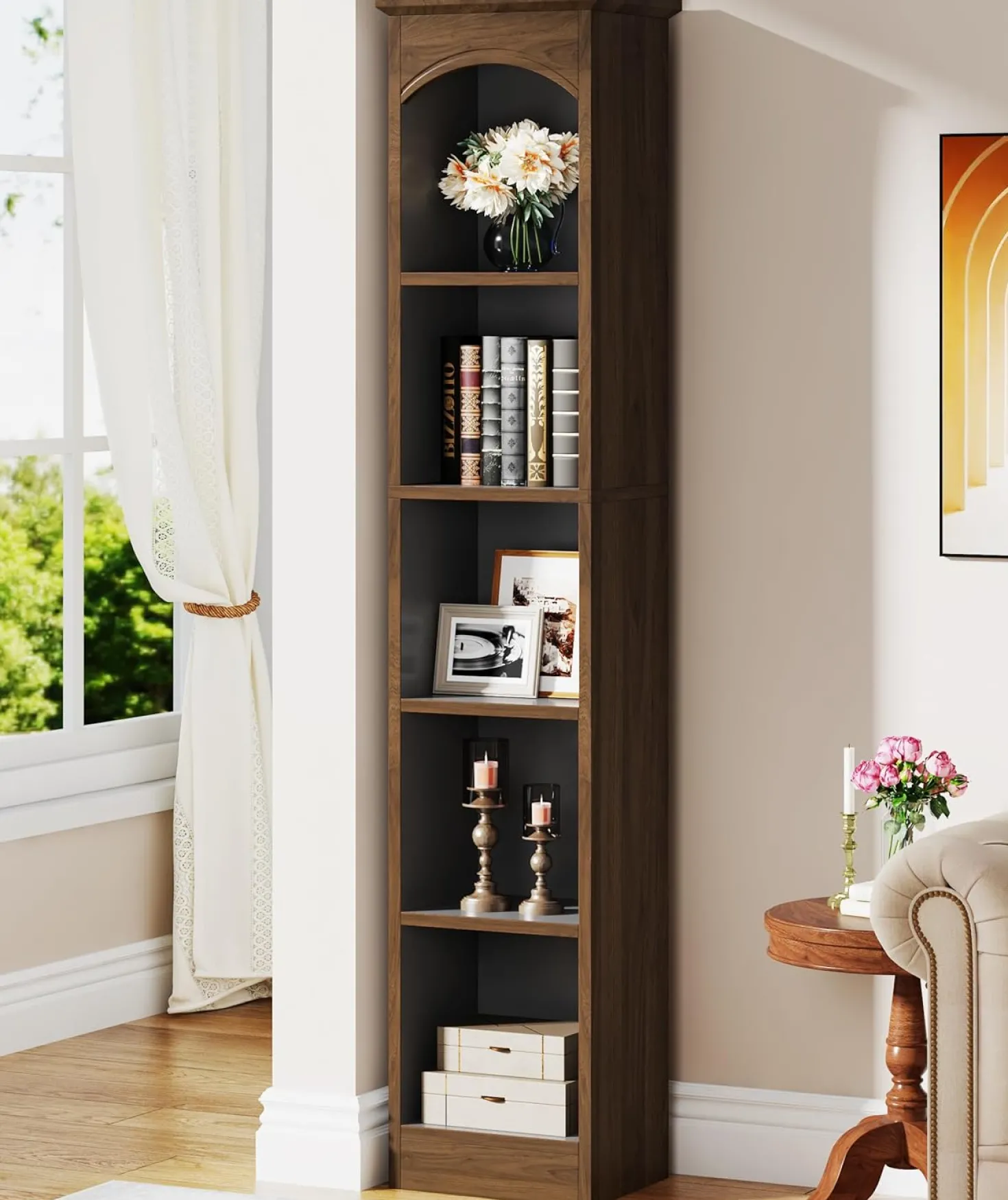 70.9" Tall Narrow Bookcase with 5-Tier Storage, Modern Cube Bookshelf