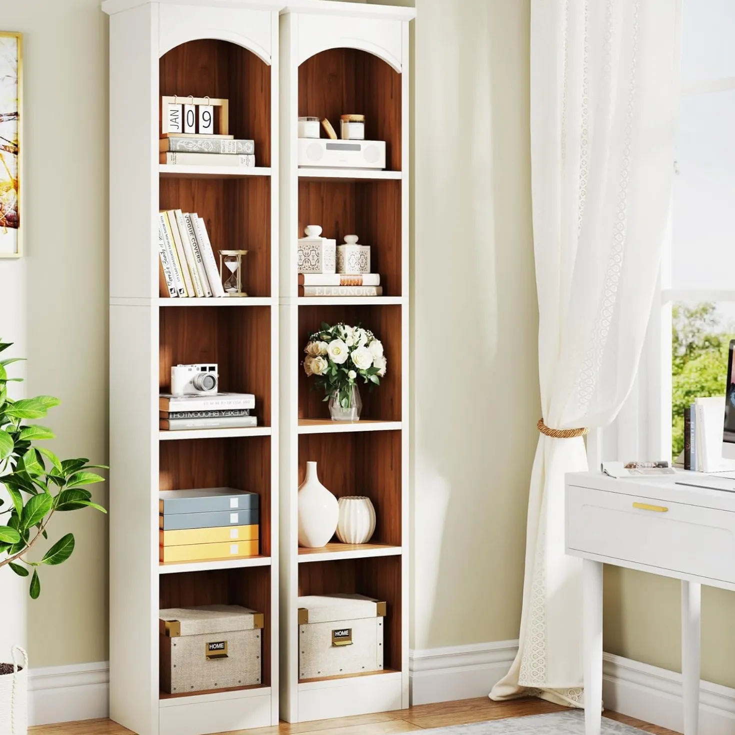 70.9" Tall Narrow Bookcase with 5-Tier Storage, Modern Cube Bookshelf