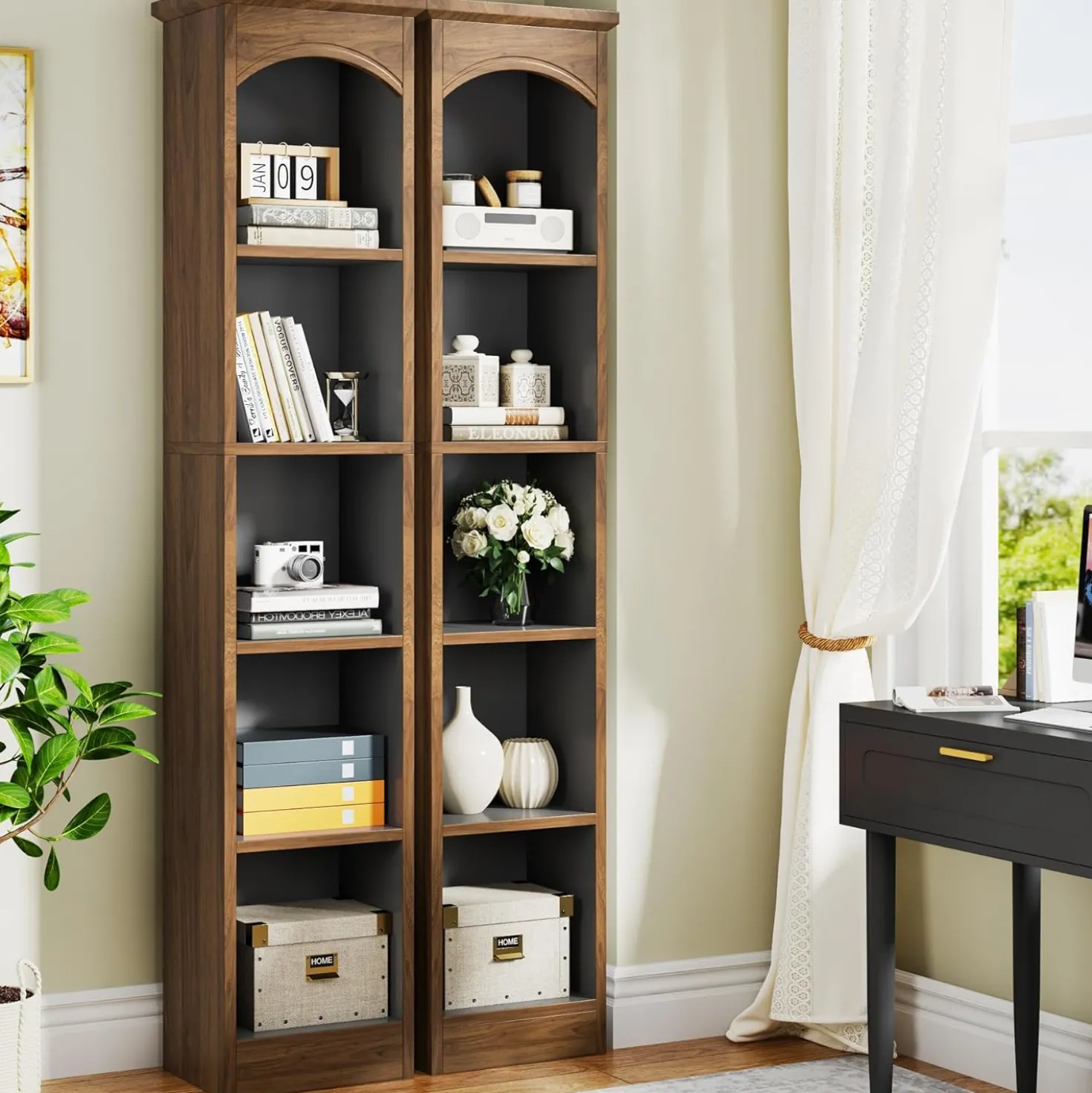 70.9" Tall Narrow Bookcase with 5-Tier Storage, Modern Cube Bookshelf