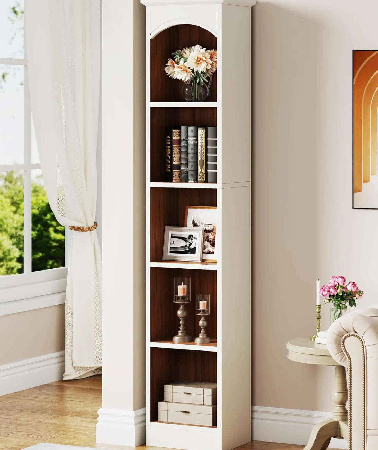 70.9" Tall Narrow Bookcase with 5-Tier Storage, Modern Cube Bookshelf