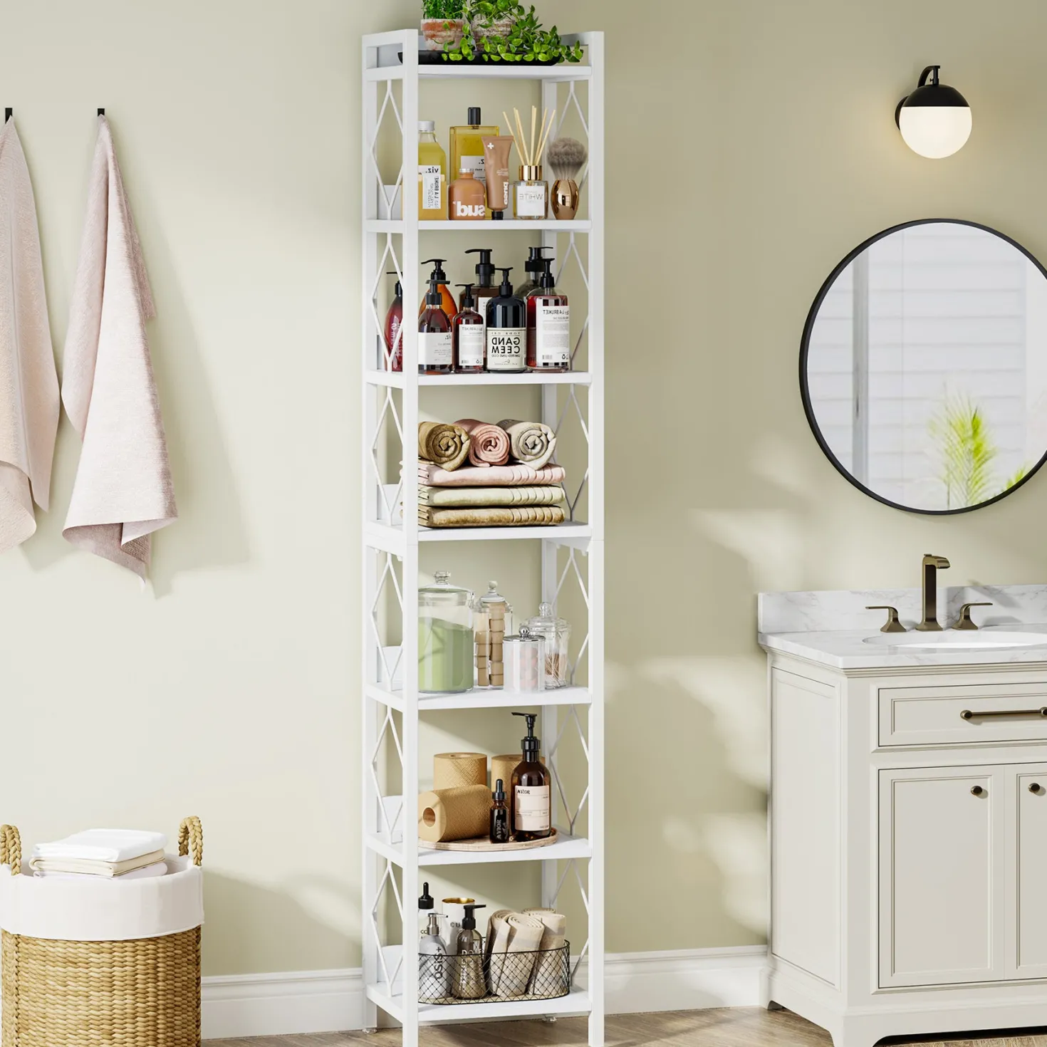 78.7” Tall Narrow Bookshelf, Slim Display Shelf for Home Office & Small Areas