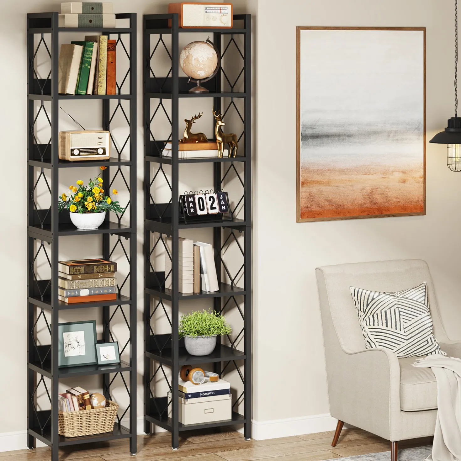 78.7” Tall Narrow Bookshelf, Slim Display Shelf for Home Office & Small Areas