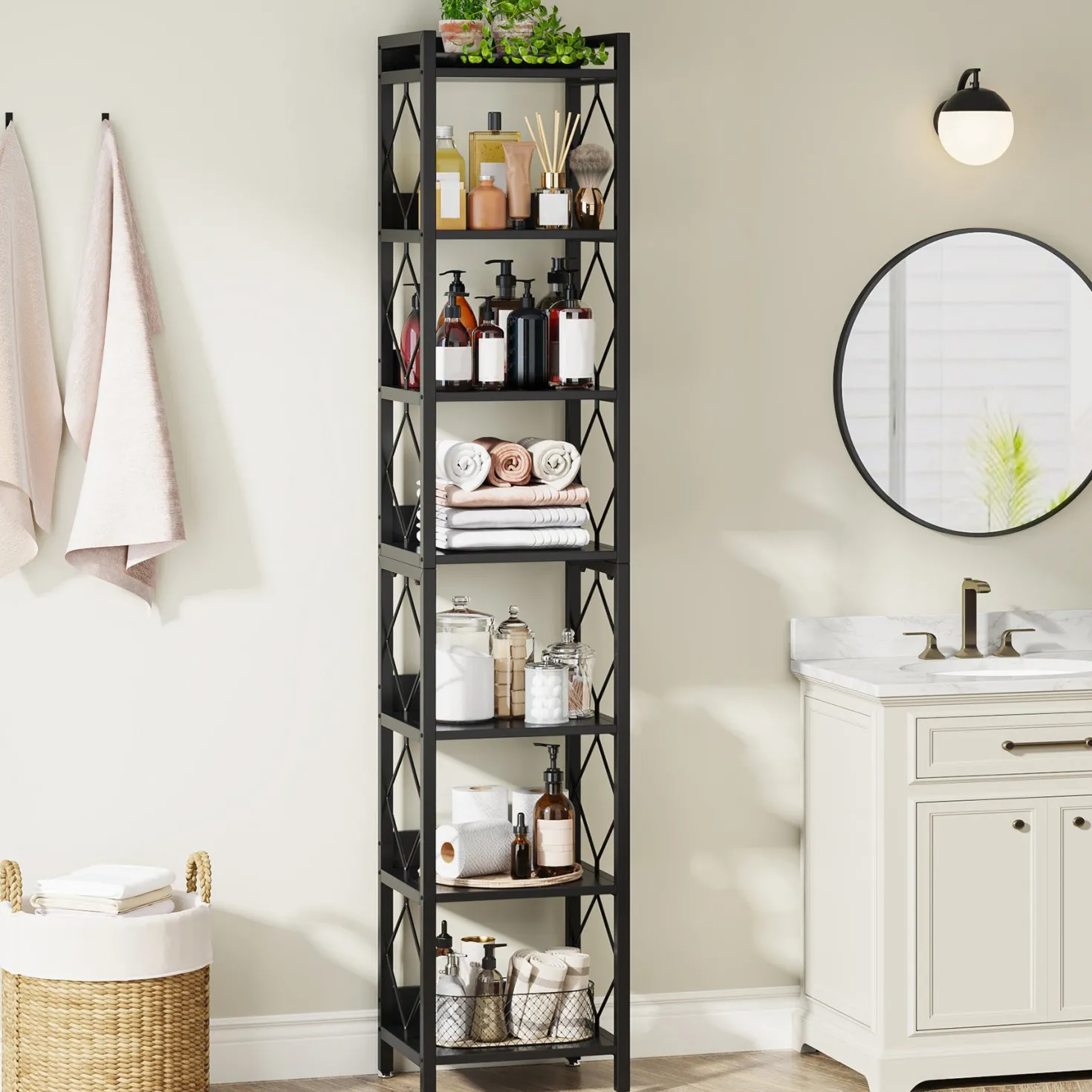 78.7” Tall Narrow Bookshelf, Slim Display Shelf for Home Office & Small Areas