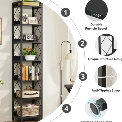 78.7” Tall Narrow Bookshelf, Slim Display Shelf for Home Office & Small Areas
