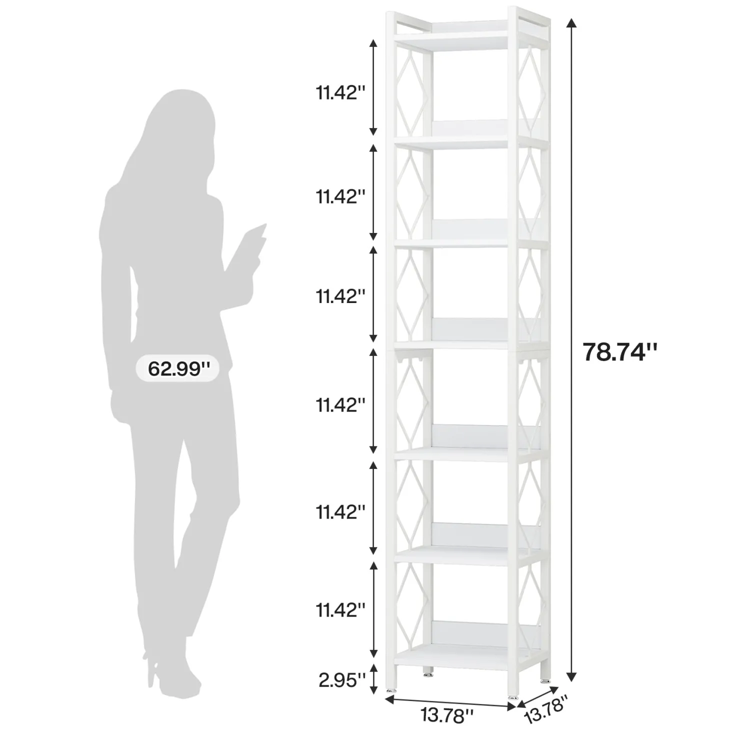 78.7” Tall Narrow Bookshelf, Slim Display Shelf for Home Office & Small Areas