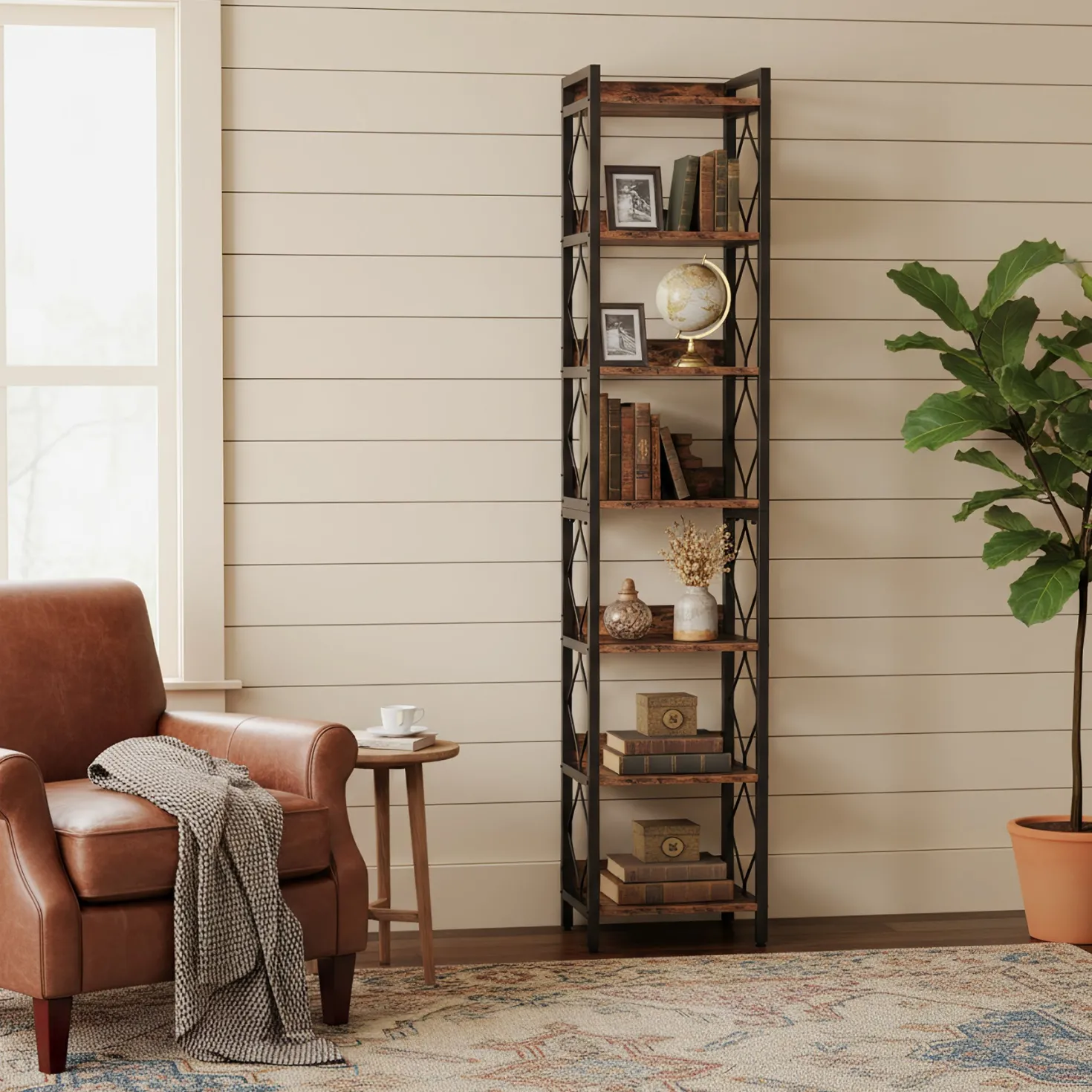 78.7” Tall Narrow Bookshelf, Slim Display Shelf for Home Office & Small Areas