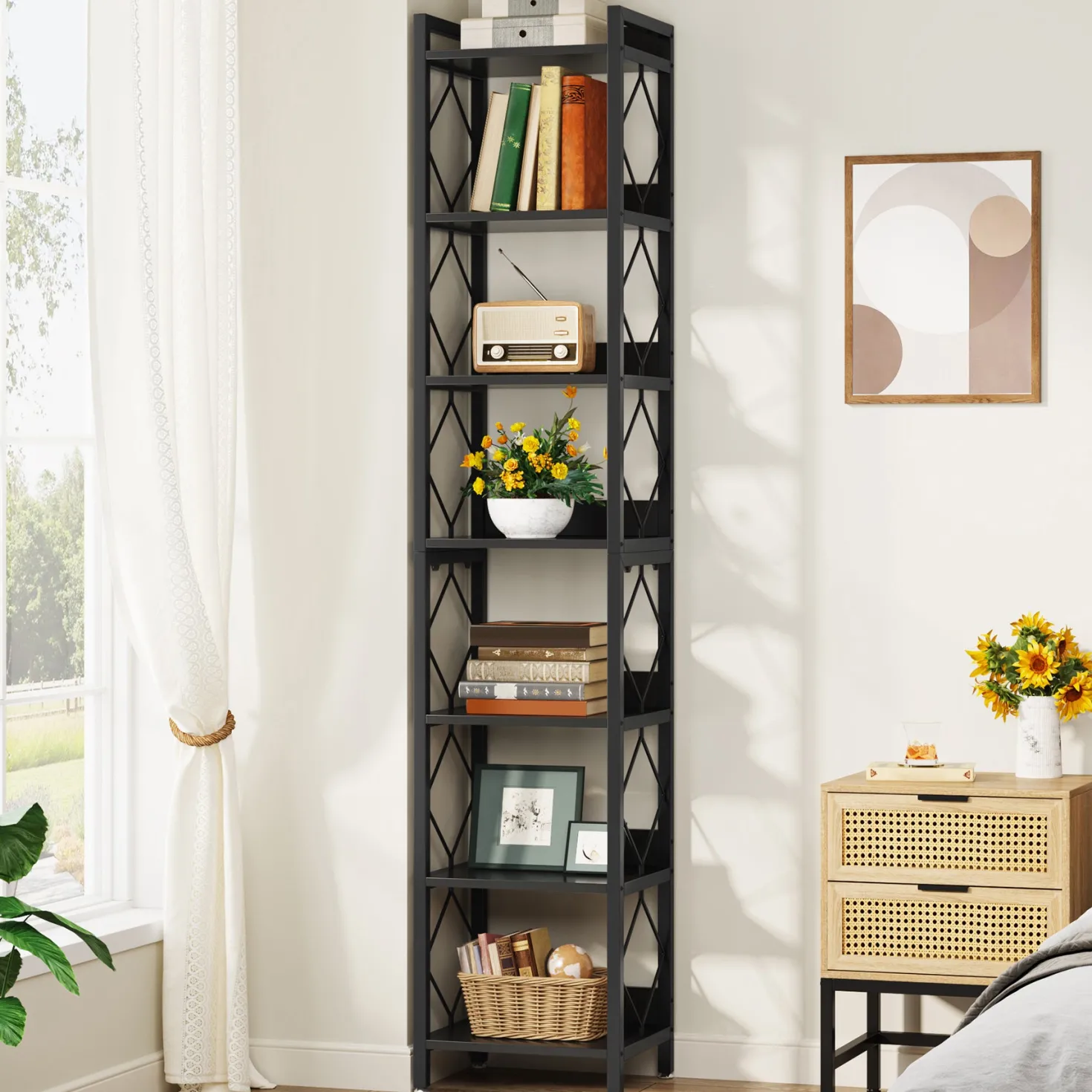 78.7” Tall Narrow Bookshelf, Slim Display Shelf for Home Office & Small Areas