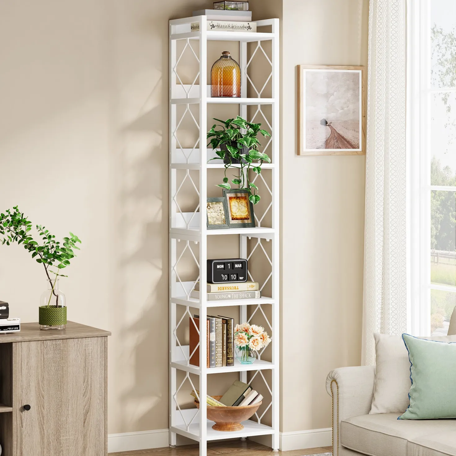 78.7” Tall Narrow Bookshelf, Slim Display Shelf for Home Office & Small Areas