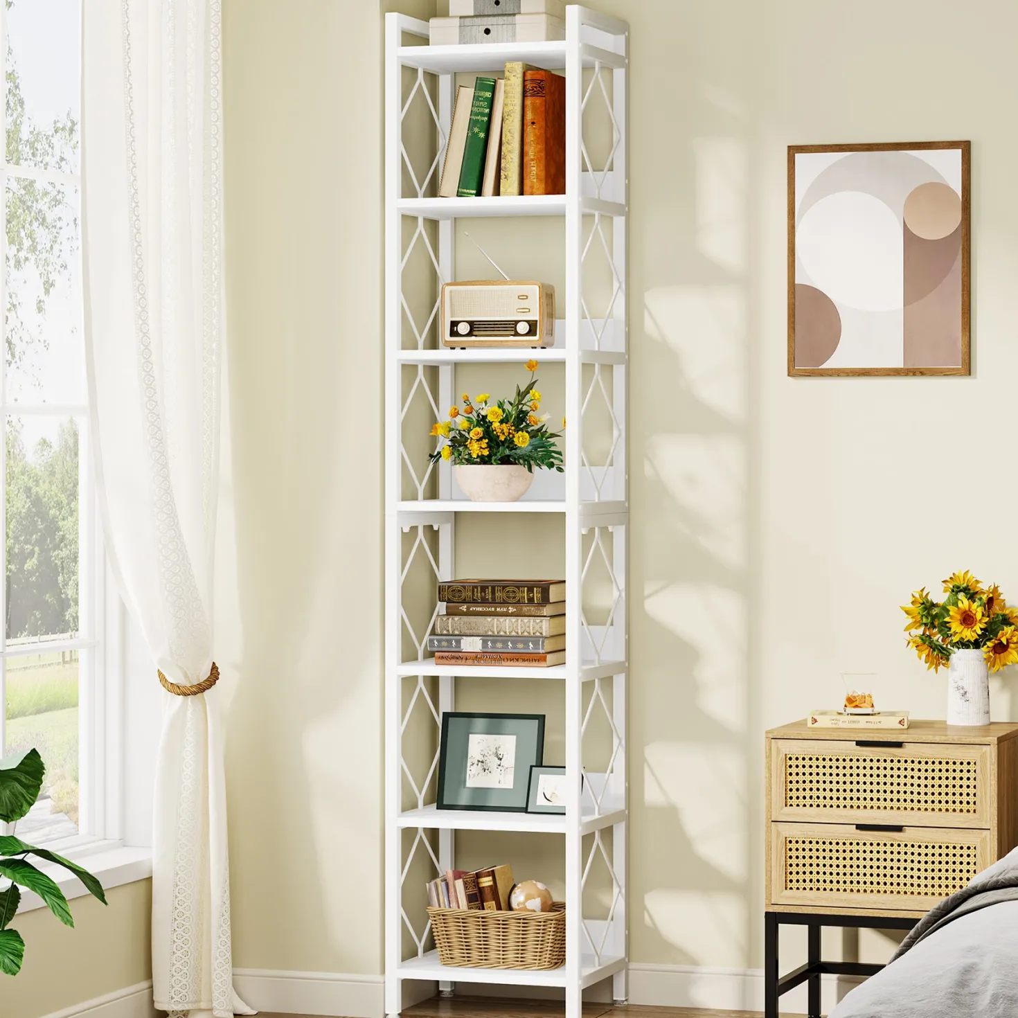 78.7” Tall Narrow Bookshelf, Slim Display Shelf for Home Office & Small Areas