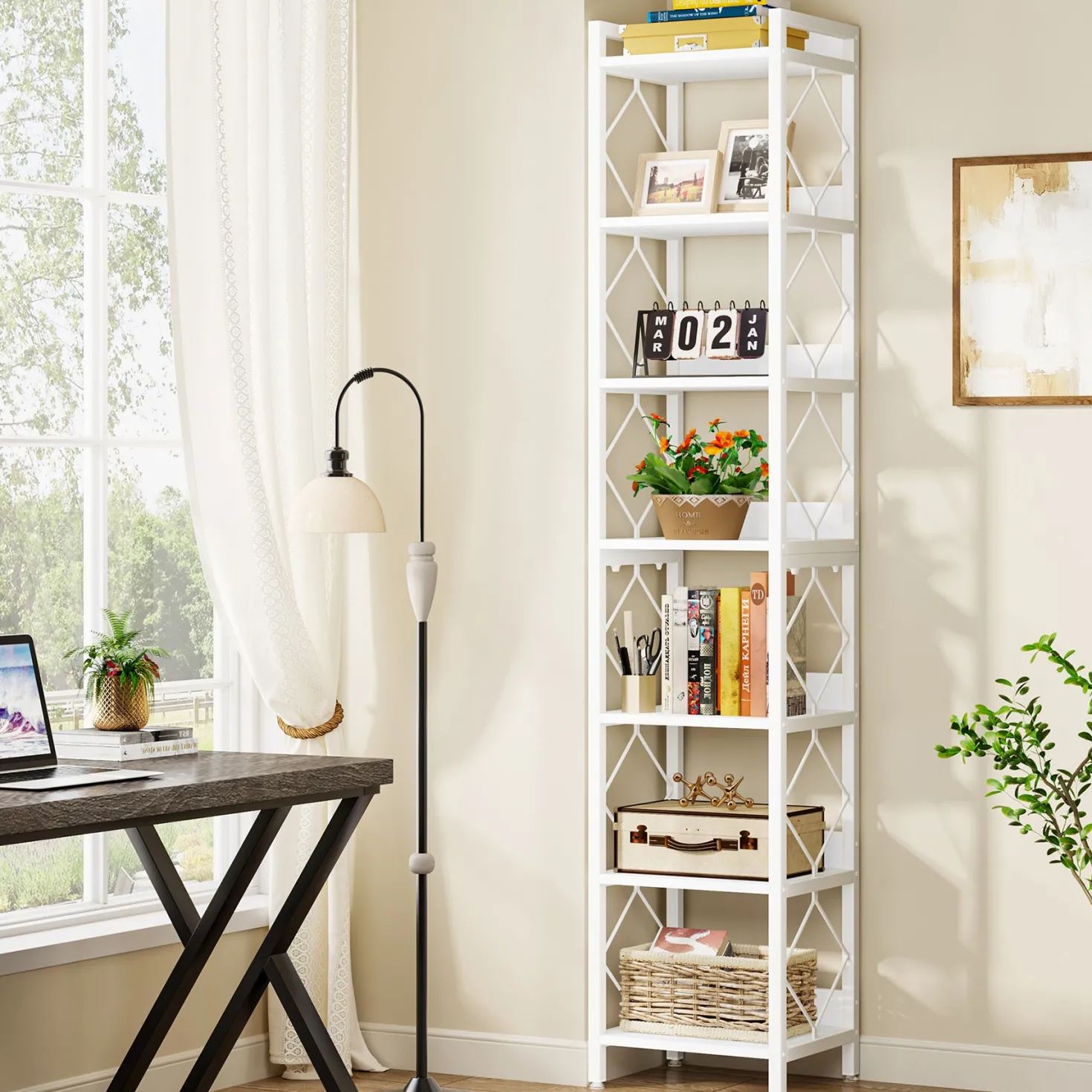 78.7” Tall Narrow Bookshelf, Slim Display Shelf for Home Office & Small Areas