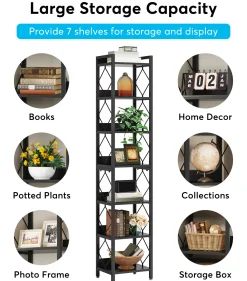 78.7” Tall Narrow Bookshelf, Slim Display Shelf for Home Office & Small Areas