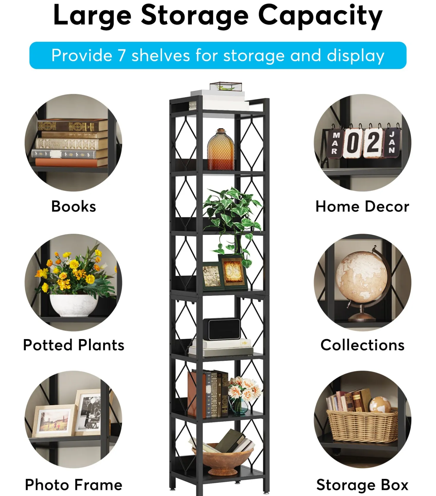 78.7” Tall Narrow Bookshelf, Slim Display Shelf for Home Office & Small Areas