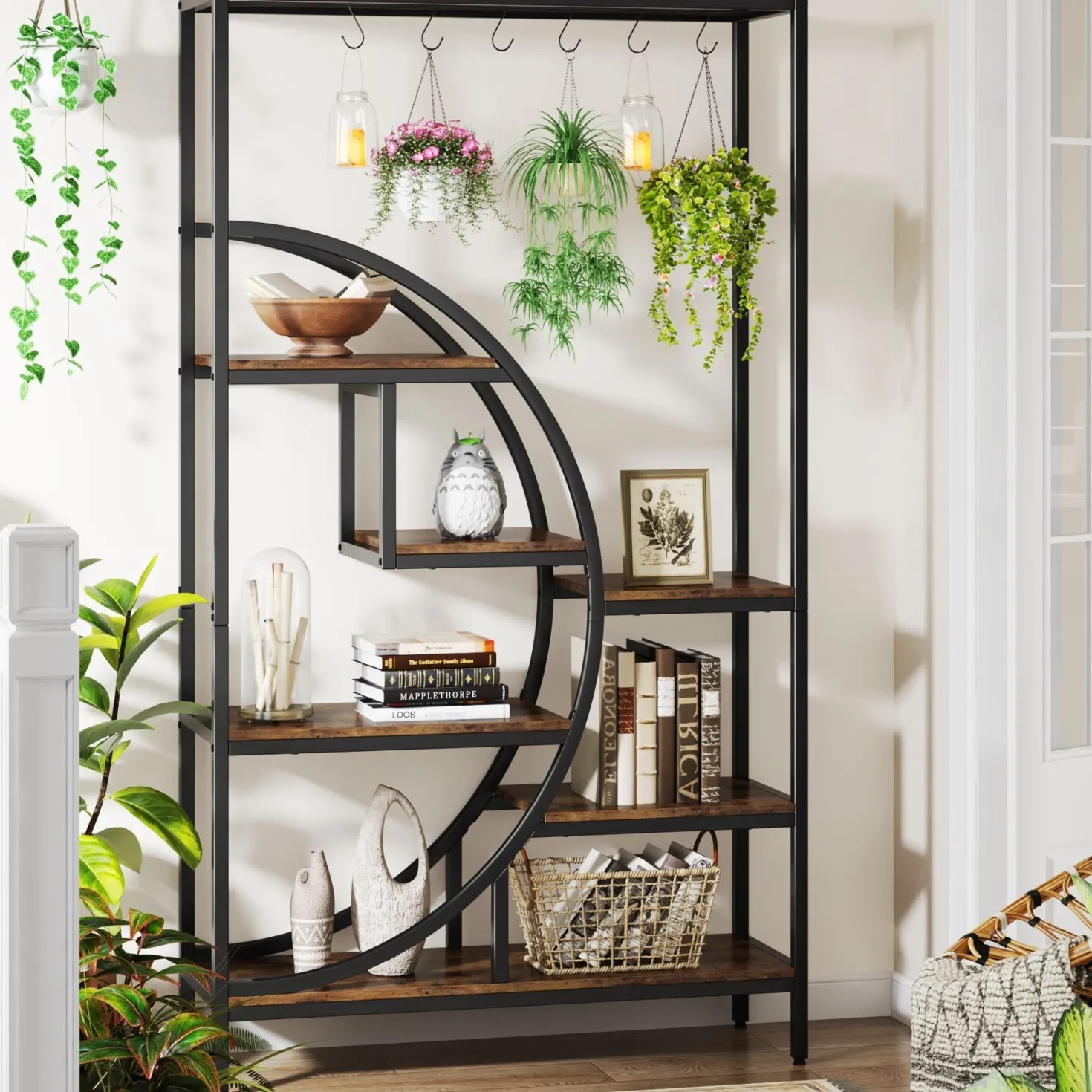70.9" Tall Plant Stand, 7 Tier Flower Pots Display Rack with 6 Hooks