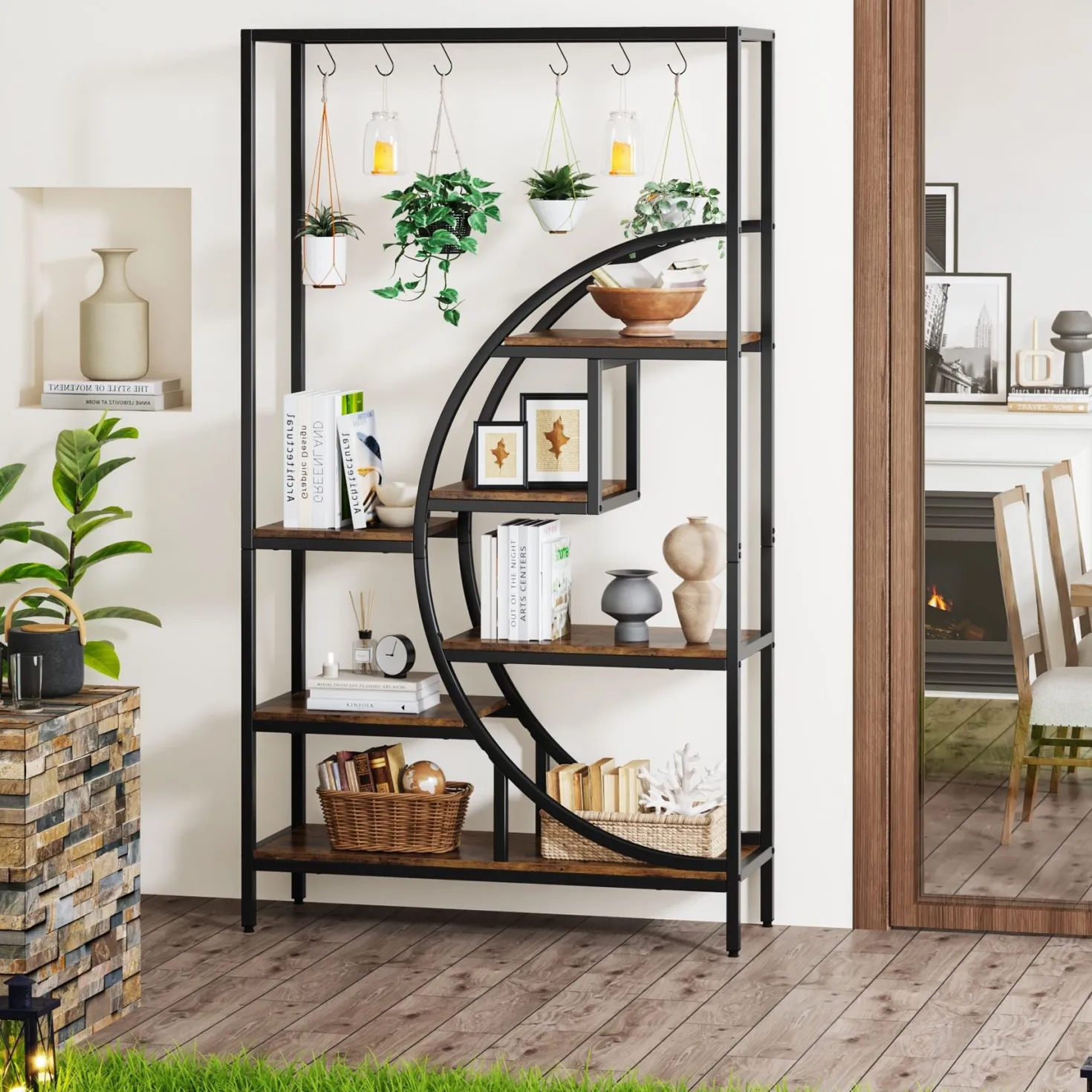 70.9" Tall Plant Stand, 7 Tier Flower Pots Display Rack with 6 Hooks