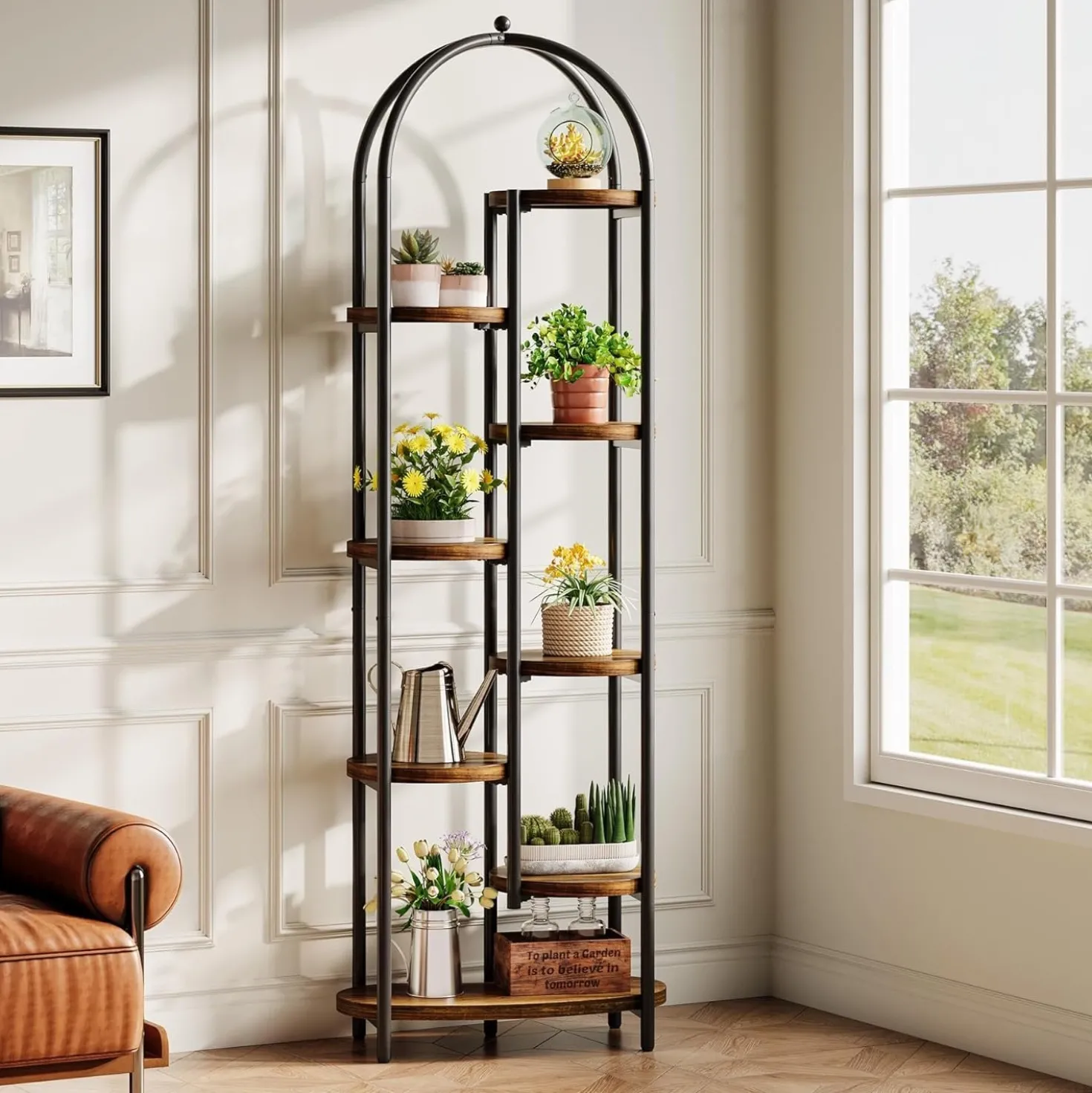 70" Tall Plant Stand Indoor, 8-Tier Arched Plant Shelf Corner Display Rack with Metal Frame