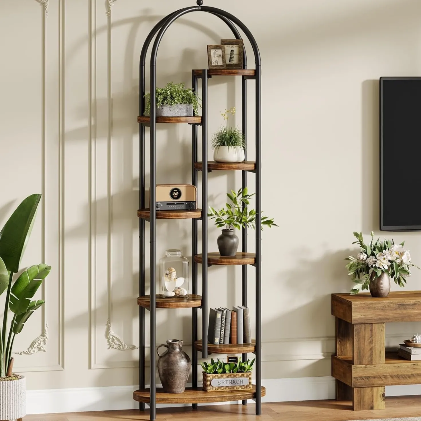70" Tall Plant Stand Indoor, 8-Tier Arched Plant Shelf Corner Display Rack with Metal Frame