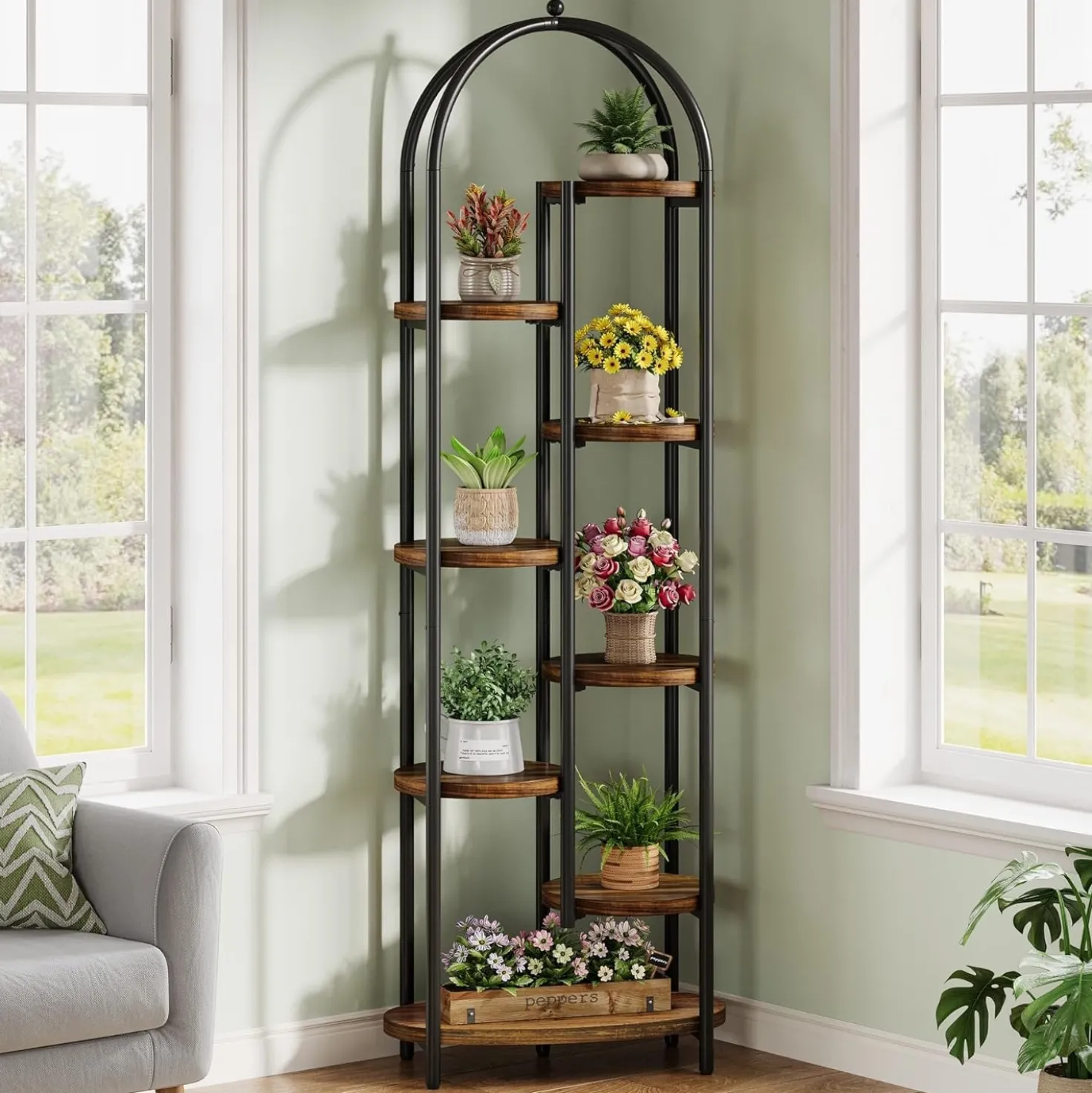 70" Tall Plant Stand Indoor, 8-Tier Arched Plant Shelf Corner Display Rack with Metal Frame