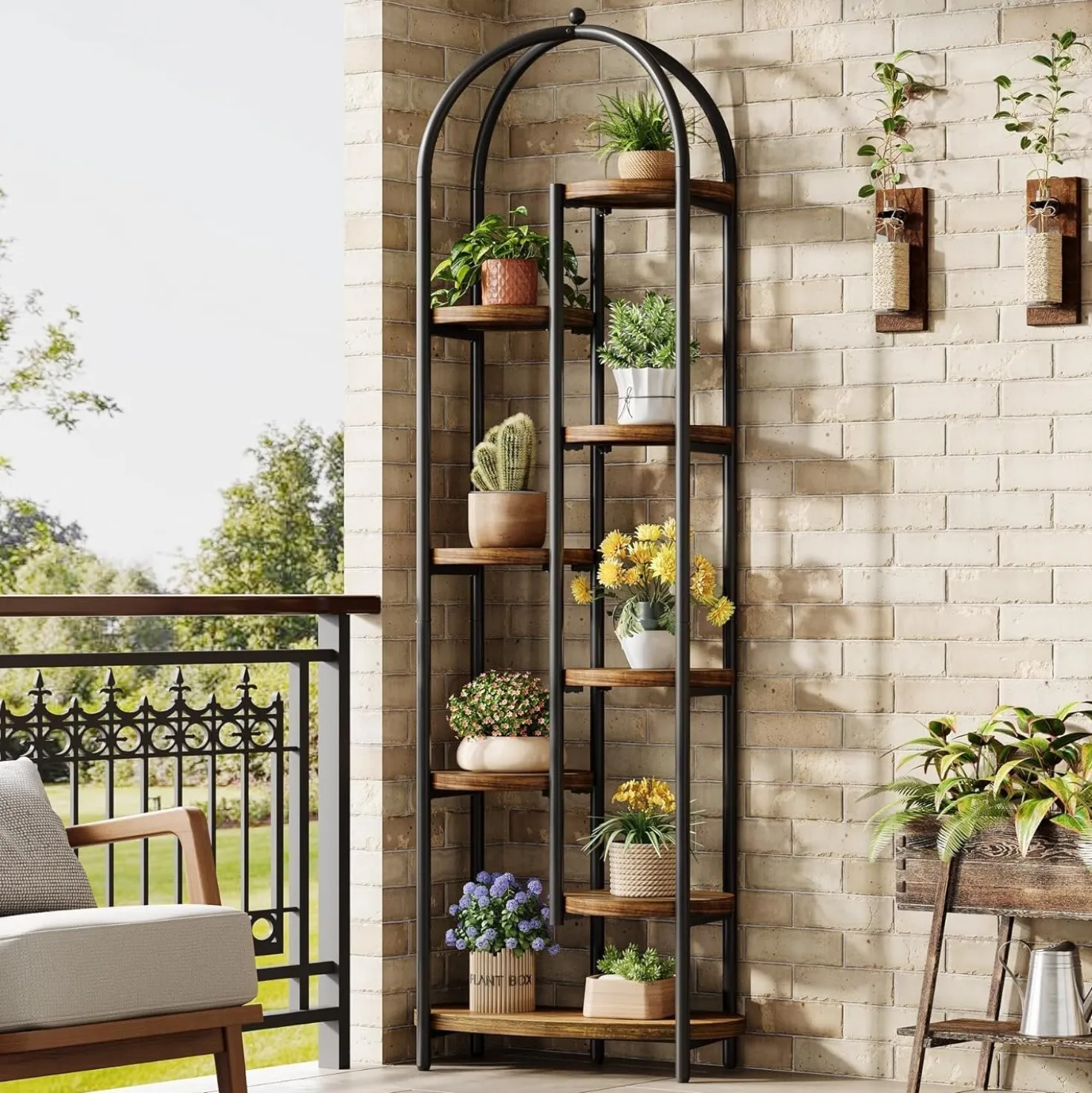 70" Tall Plant Stand Indoor, 8-Tier Arched Plant Shelf Corner Display Rack with Metal Frame