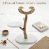 35" Tall Solid Wood Cat Tree, Boho Cat Tower with Cat Ear Wicker Basket Bed with Real Branch Design