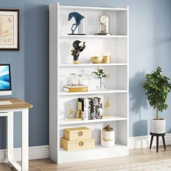 72" Tall Wood Bookcase, 5-Tier Bookshelf Open Shelves