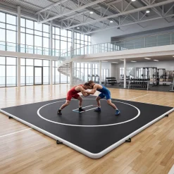 4" Thick Inflatable Wrestling Mat, PVC Portable Wrestling Mats for Indoor Outdoor Use, Jiu Jitsu Mats with Circles for Wrestling